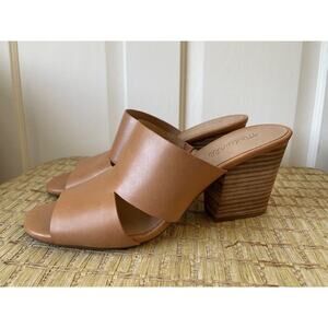 Madewell Tessa Tan Leather Slip On Mules Cutout Block Heel Size 10